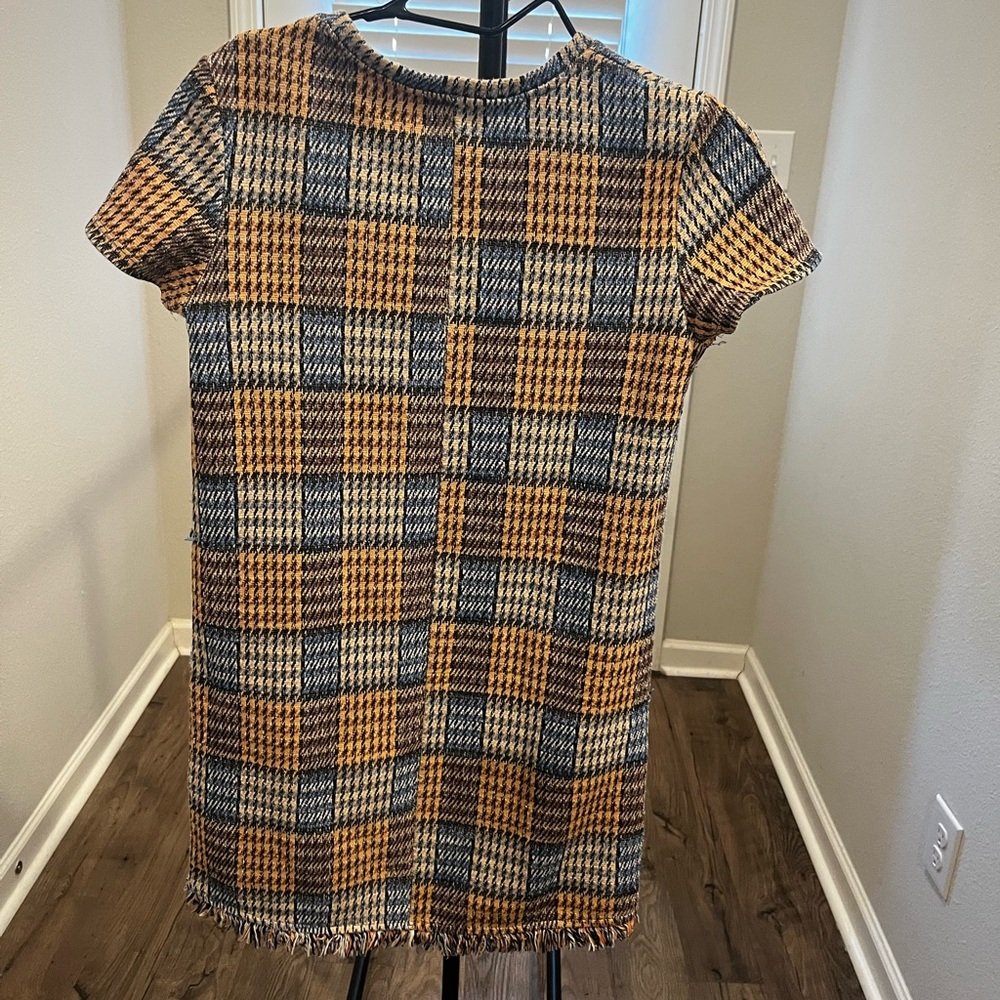 ZARA Tweed Plaid Fringe-Trim Shift Dress – Size Small - Picture 7 of 15